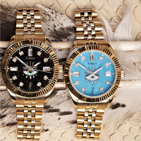 Jacquie Aiche Timex Gold Watch with Turquoise Dial NIB NWT - Picture 2 of 5